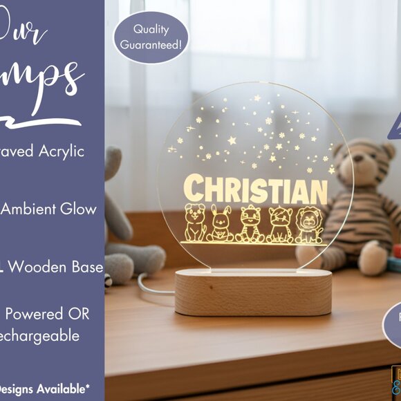 Personalized Baby Animals Night Light | Custom LED Lamp & Cute Nursery Decor - Picture 3 of 8